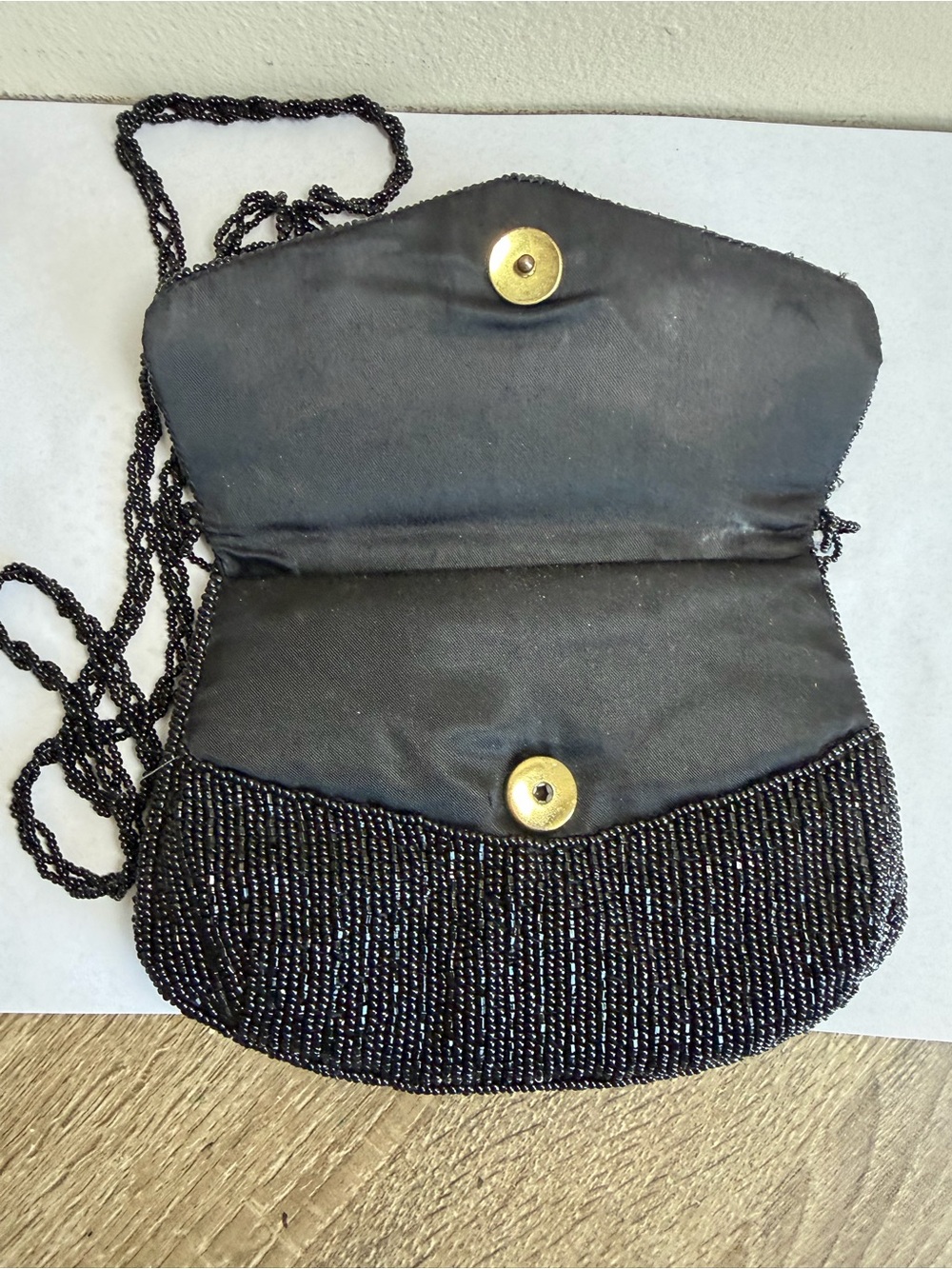 Black Beaded Evening Clutch with Braided Strap - Picture 6 of 10